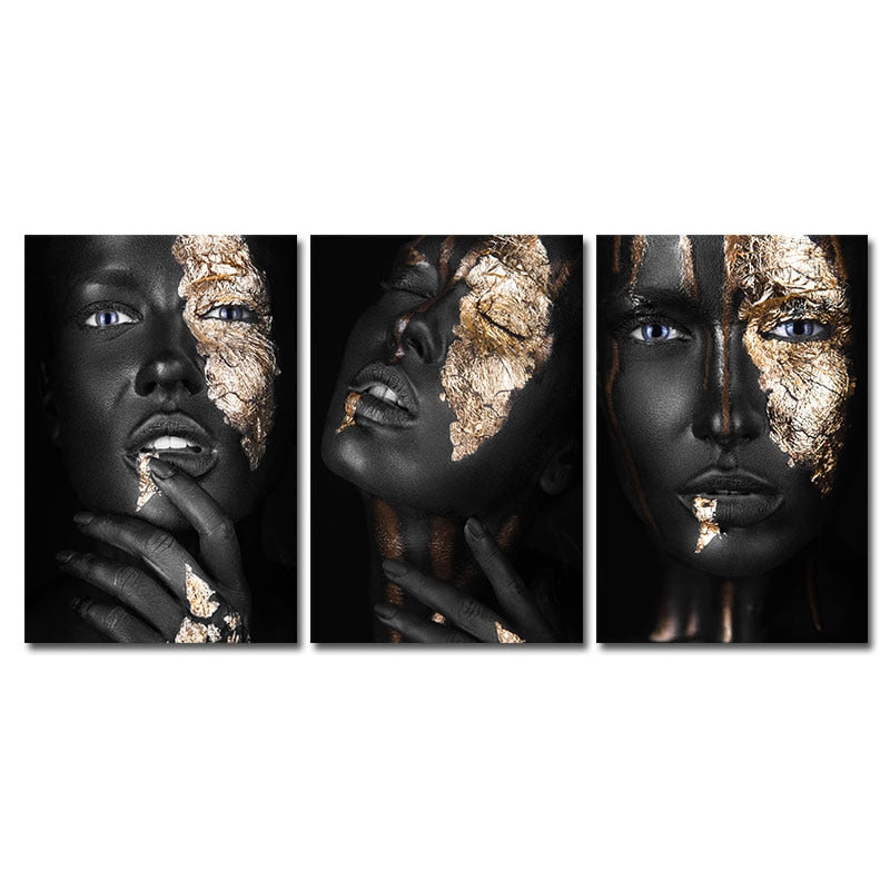 Living Room Wall Art- Black & Gold Woman. Painting Photo Canvas Print. WickedYo3